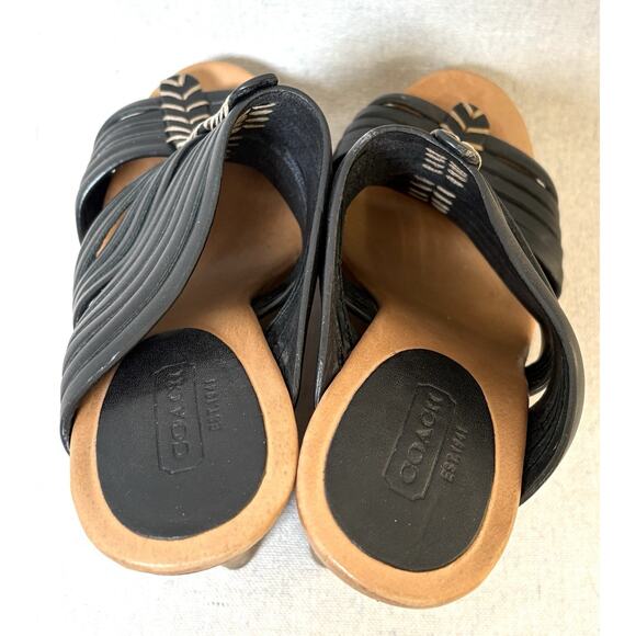 Coach Women’s 6.5 Black Leather Bristol Strappy Wedge Sandals - Picture 4 of 7